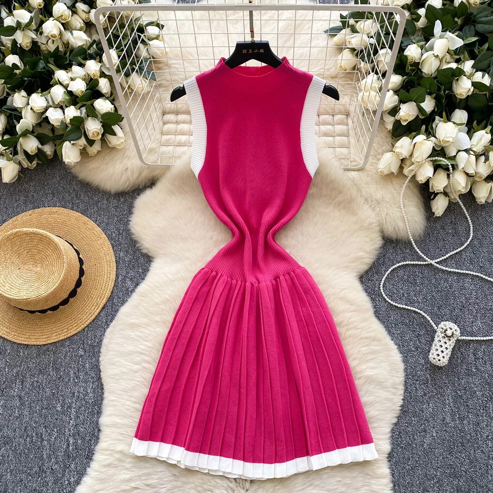YuooMuoo Frauen Kleid 2025, Neue Koreanische Mode Y2K Plissee Gestrickte Kurze Kleid Chic Dame Party Vestidos Ästhetische Sommer Kleidung
