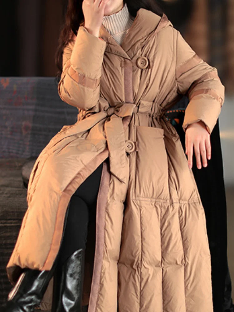 Hooded Medium-length Jacket, Fluffy Temperament, Light Luxury Parkas, Warm Coat, Thick Down Jacket, 90 Duck Down, Winter