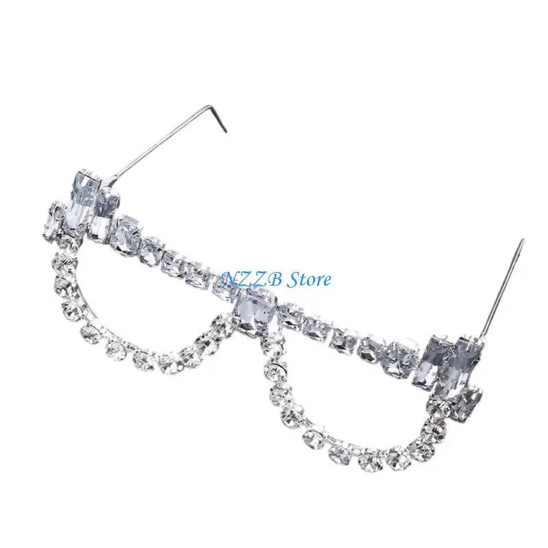 Gafas T21F Rhinestones sin lente sin lente decoración gafas marco joyas gafas decorativas regalo unisex