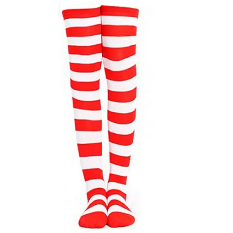 Long Red Striped Over Knee Cotton Socks Women Costume Christmas Accessory Santa Pantyhose High Thigh Stockings For Lady Girls