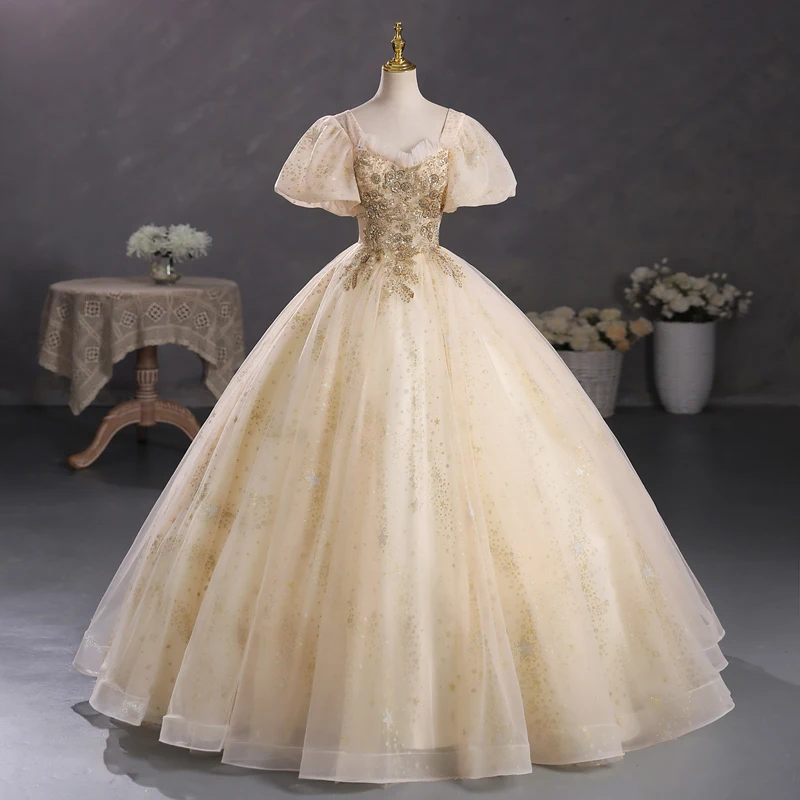 

Customized Champagne Ball Gown Quinceanera Dresses Appliques Prom Birthday Party Gowns Formal Vestido De Anos Sweet 16