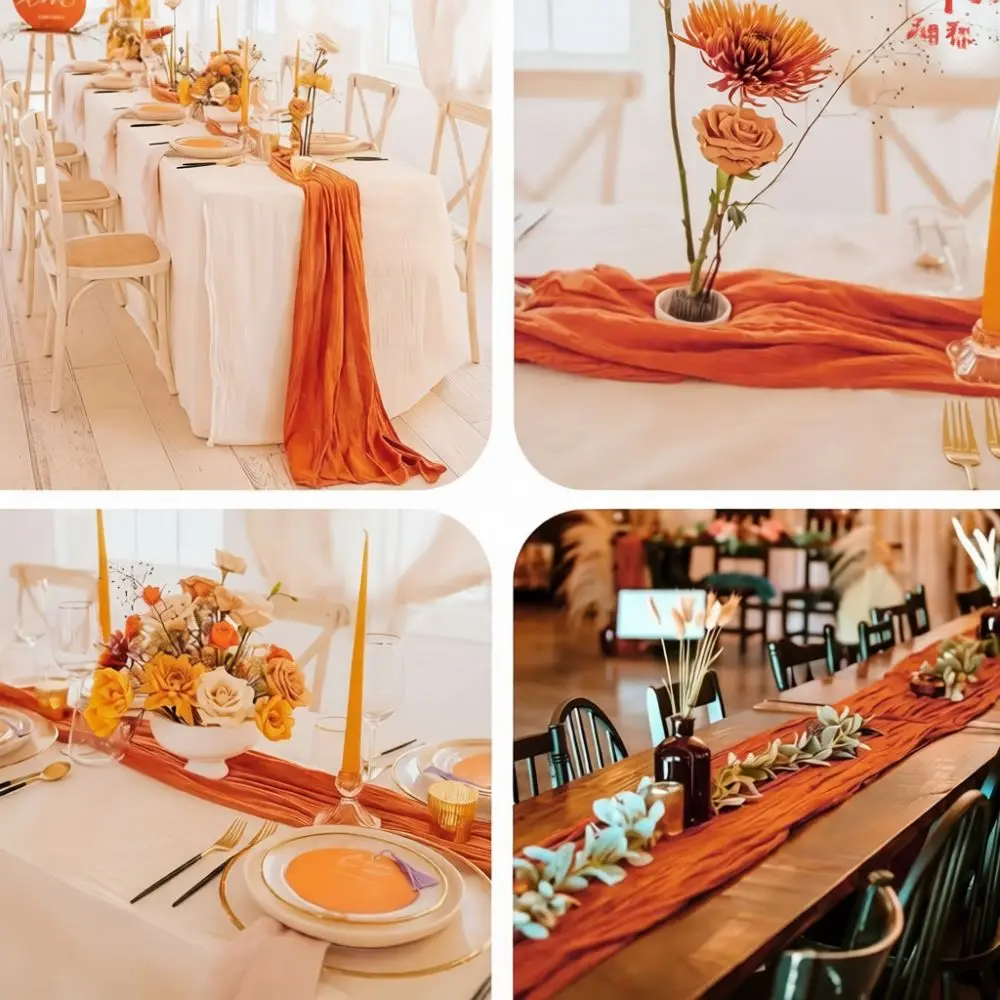 Elegant Cheesecloth Table Runner Boho Wrinkled Gauze Tablecloth Wedding Party Dining Table Decor Soft Airy Textiles