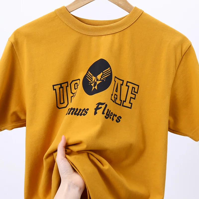 300G Heavy Air Force USAF Printed American Retro TEE Summer Thick Round Neck Short Sleeve T-shirt for Men and Women