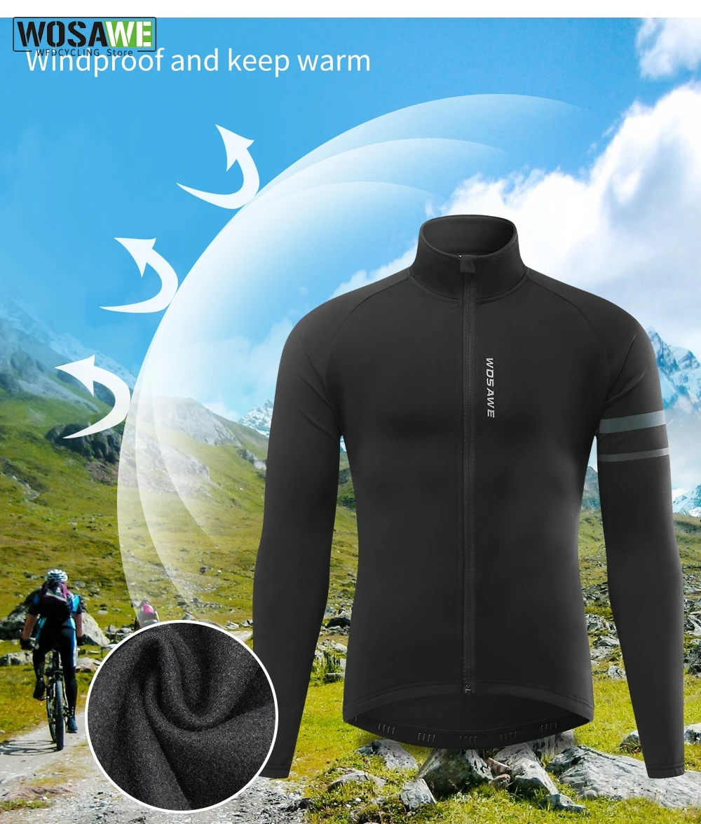 WOSAWE Men Winter Cycling Jackets Set Windproof Waterproof Fleece Thermal MTB Jerseys Sportswear Bicycle Pants Bike Suits Warm