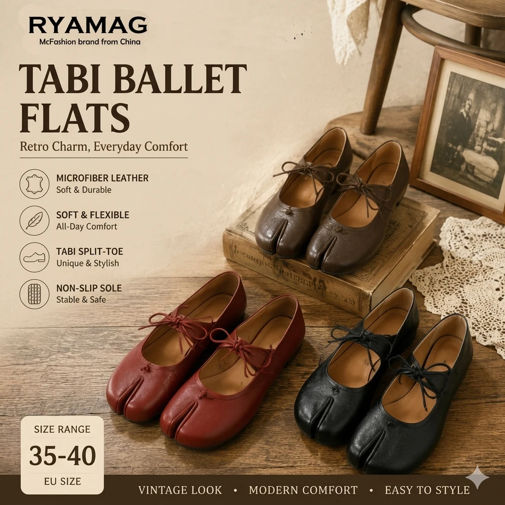 RYAMAG Mocasines con punta dividida para mujer Zapatos Tabi de cuero suave Bailarinas con cordones Zapatos planos cómodos sin cordones Casual