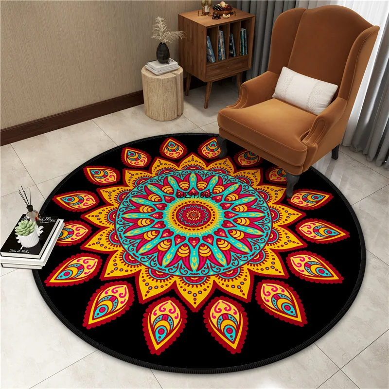 

Mori Mediterranean peacock wind round carpet custom ethnic style absorbent floor mat bedroom gold diamond velvet cushion