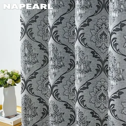 NAPEARL Grey Jacquard Curtain European Style Geometric Floral Curtain Thick Blackout for Living Room Bedroom Decor 1PC