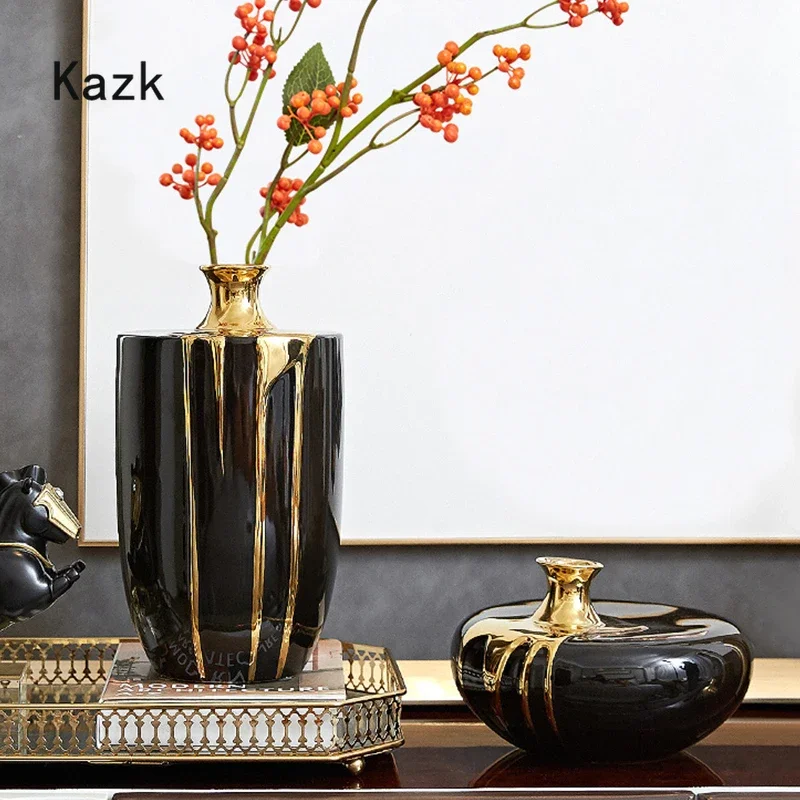 Imagem -04 - Nordic Gold Painted Craft Vaso Cerâmico Vaso de Flores Secas Luz Moderna Luxury Home Living Room Decoração Acessórios Novo