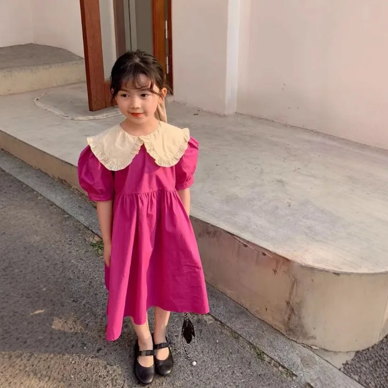 

New Summer Big Lapel Puff Sleeve Princess Dress Baby Kids Clothes Children'S Clothing Girls Dress Sweet Style
