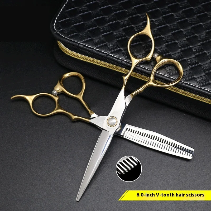 

tijeras barbero profesional Japan440C 6-inch golden hair scissors barber shops barbers profesional styling haircutting scissors