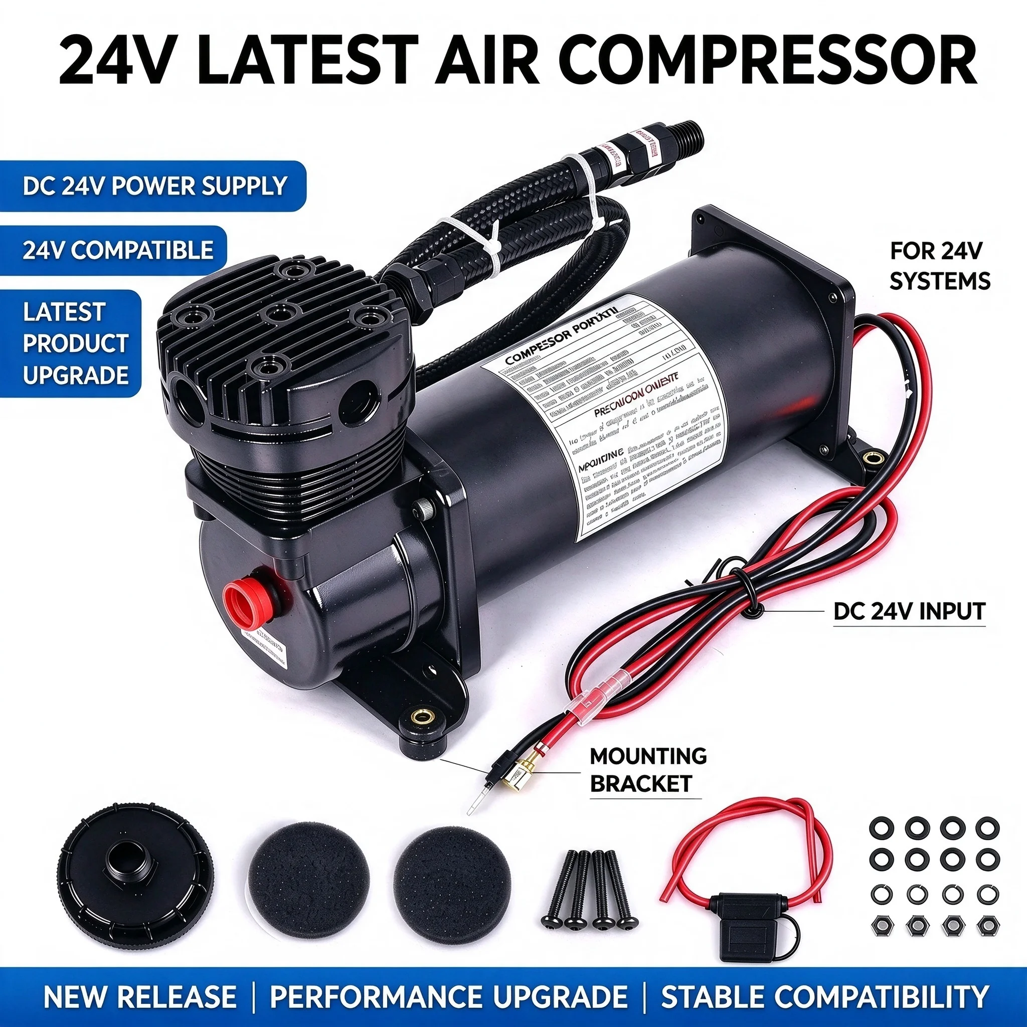 24V Heavy Duty Onboard Air Pump 200PSI,3/8&1/4 NPT,Inflator for Off-Road Vehicle,Motorcycle & Air Suspension