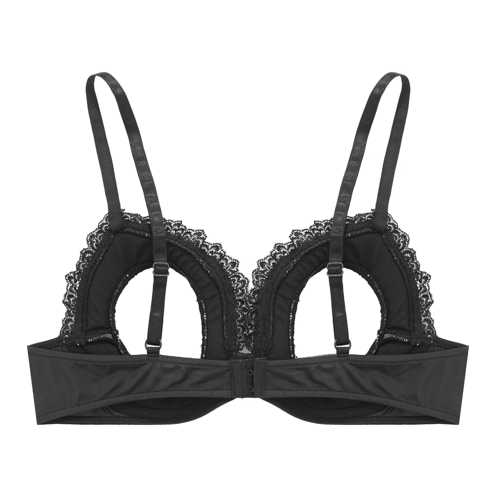 Womens Cutout Padded Underwired Bra Tops Lingerie Hot Open Chest Bra Tops Adjustable Straps Hollow Out Lace Brassiere Underwear