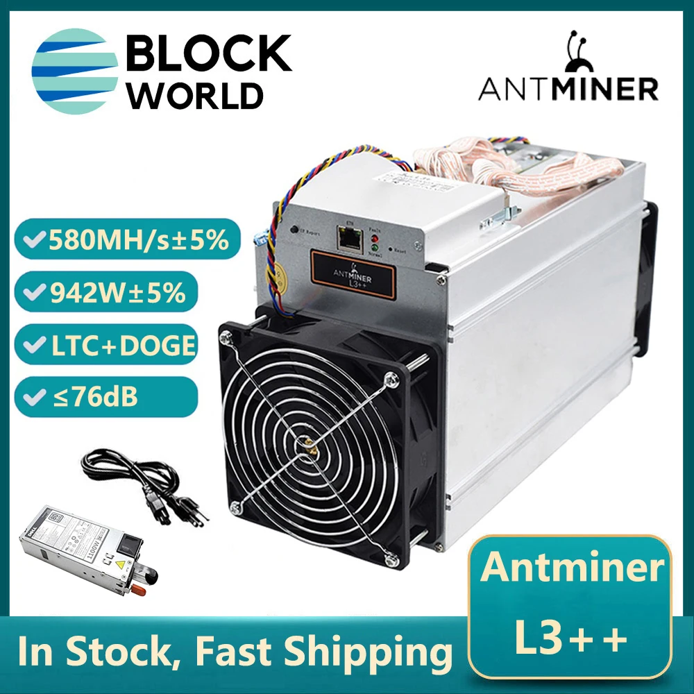 ANTMINER L3++( With PSU )Scrypt Litecoin Miner 580MH/s Crypto LTC Doge Coin Mining Rig ASIC LTC Miner Doge ANTMINER L3 580M