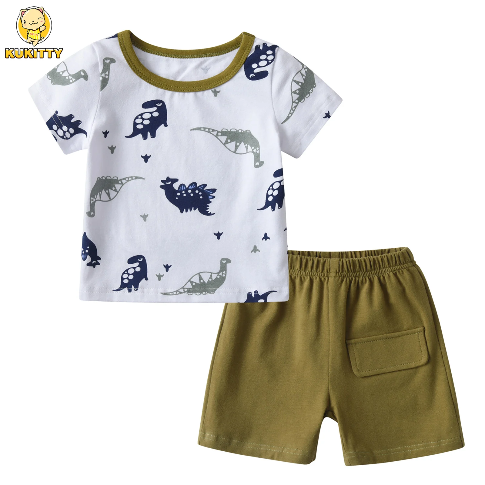 Summer Toddler Baby Boys 2pcs Clothes Set New Dinosaur Printed Cotton Short Sleeve T-shirt + Short Pants Kids Outfits for Boys