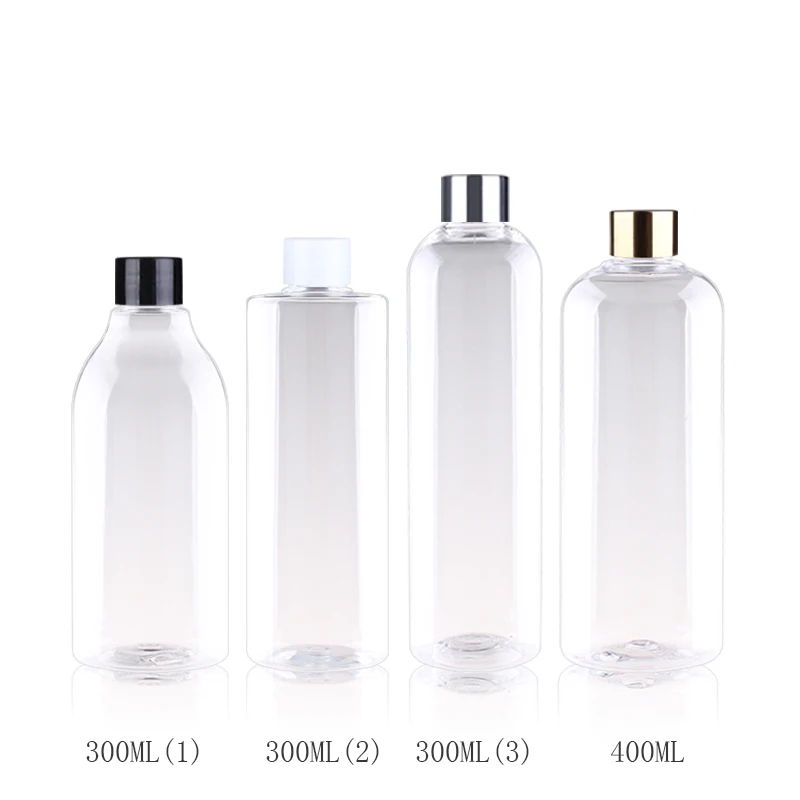 

300ML 400ML X 20 Transparent Plastic Bottles Empty Cosmetic Container With Silver Gold Screw Lid Massage Oil Liquid PET Bottles