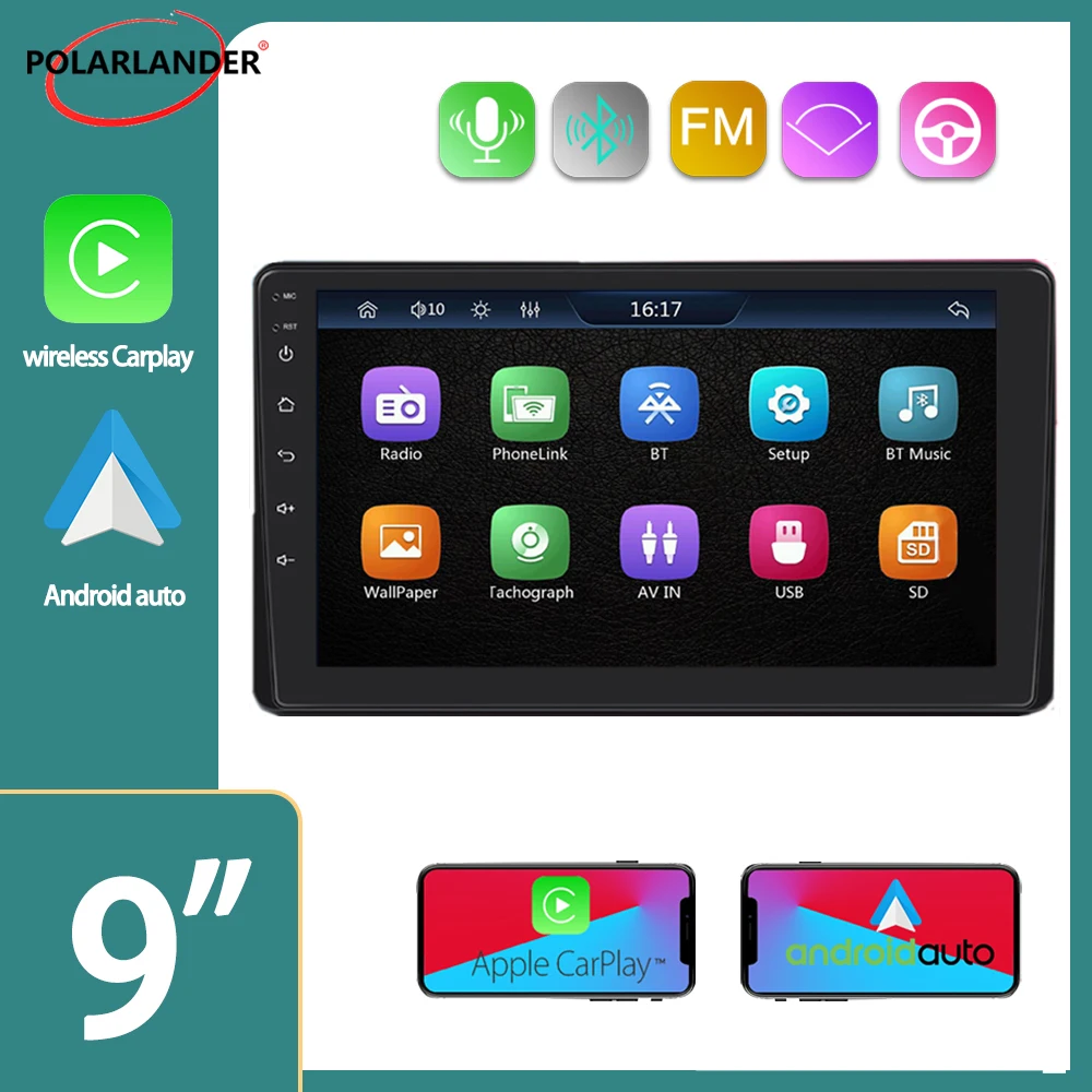 9 Inch Automatic Color Light 1Din Car Stereo Carplay Mirrorlink Bluetooth DVR Rear View 24H Clock Car Multimedia Player