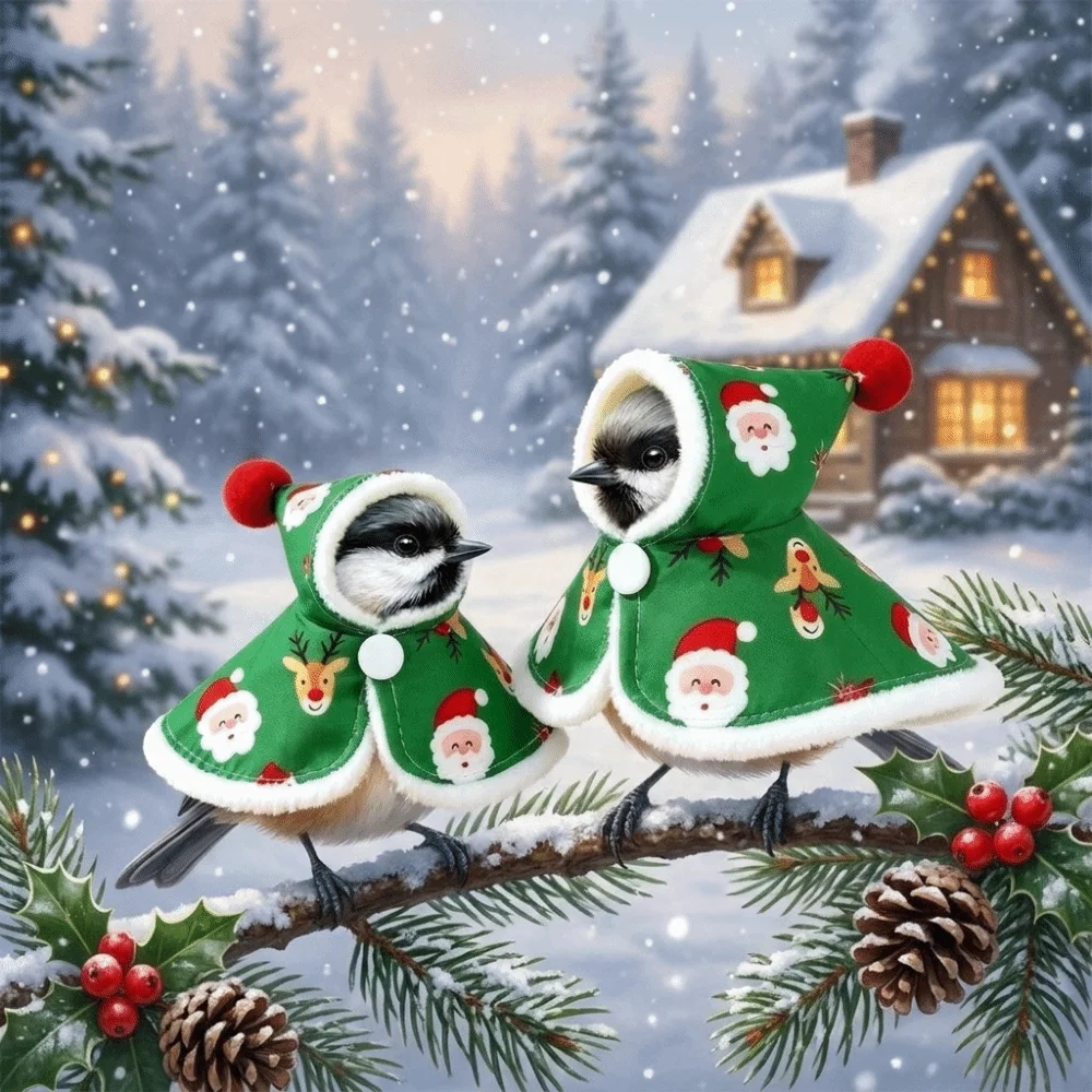 Thickened Christmas Parrot Cape Windproof Warm Santa Claus Parrot Coat Snap Fastening Comfortable Birds Cold Weather Gear