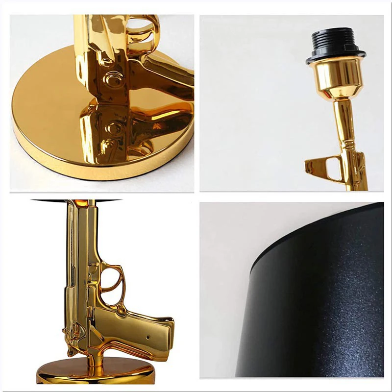 Imagem -03 - Banhado a Ouro Pistola Table Desk Lamp Long Short Gun Home Decor Lâmpada de Assoalho Decoração de Arte Luz Ak47