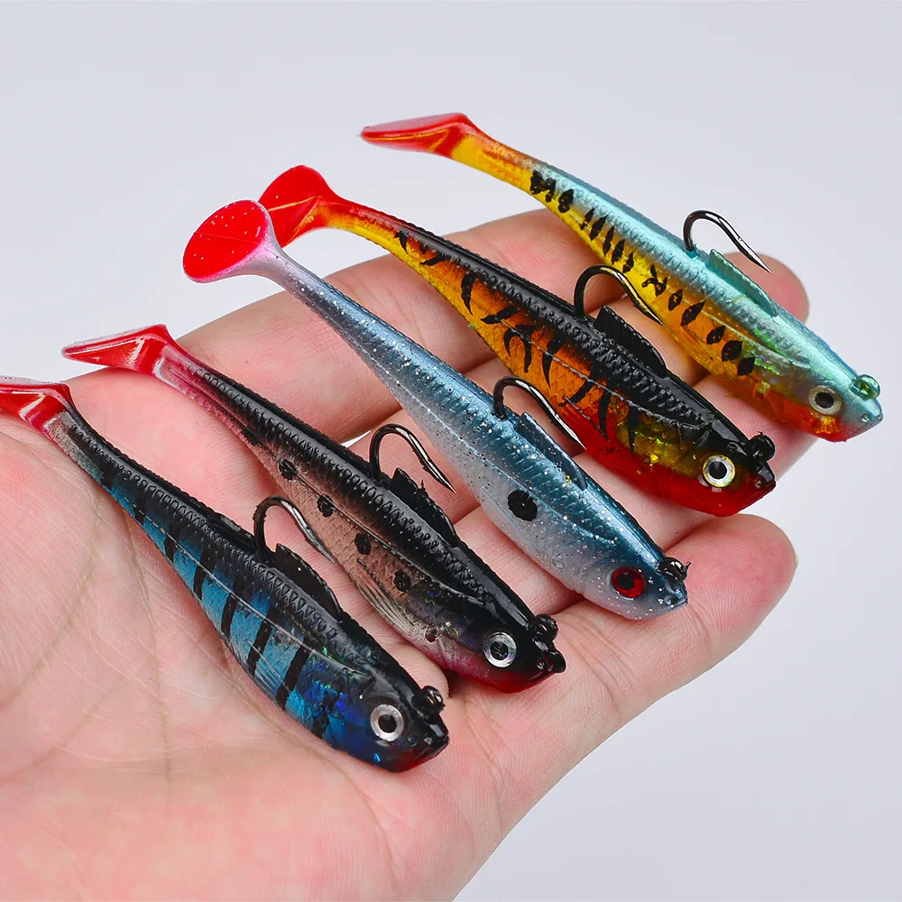 1/5 Stück Künstlicher Weichköder mit Jigkopf 3,6g 9,5g 24,6g Jigging-Weichköder Gummi-T-Schwanz Angelköder Schwimmköder für Barsch und Hecht – Detail 9