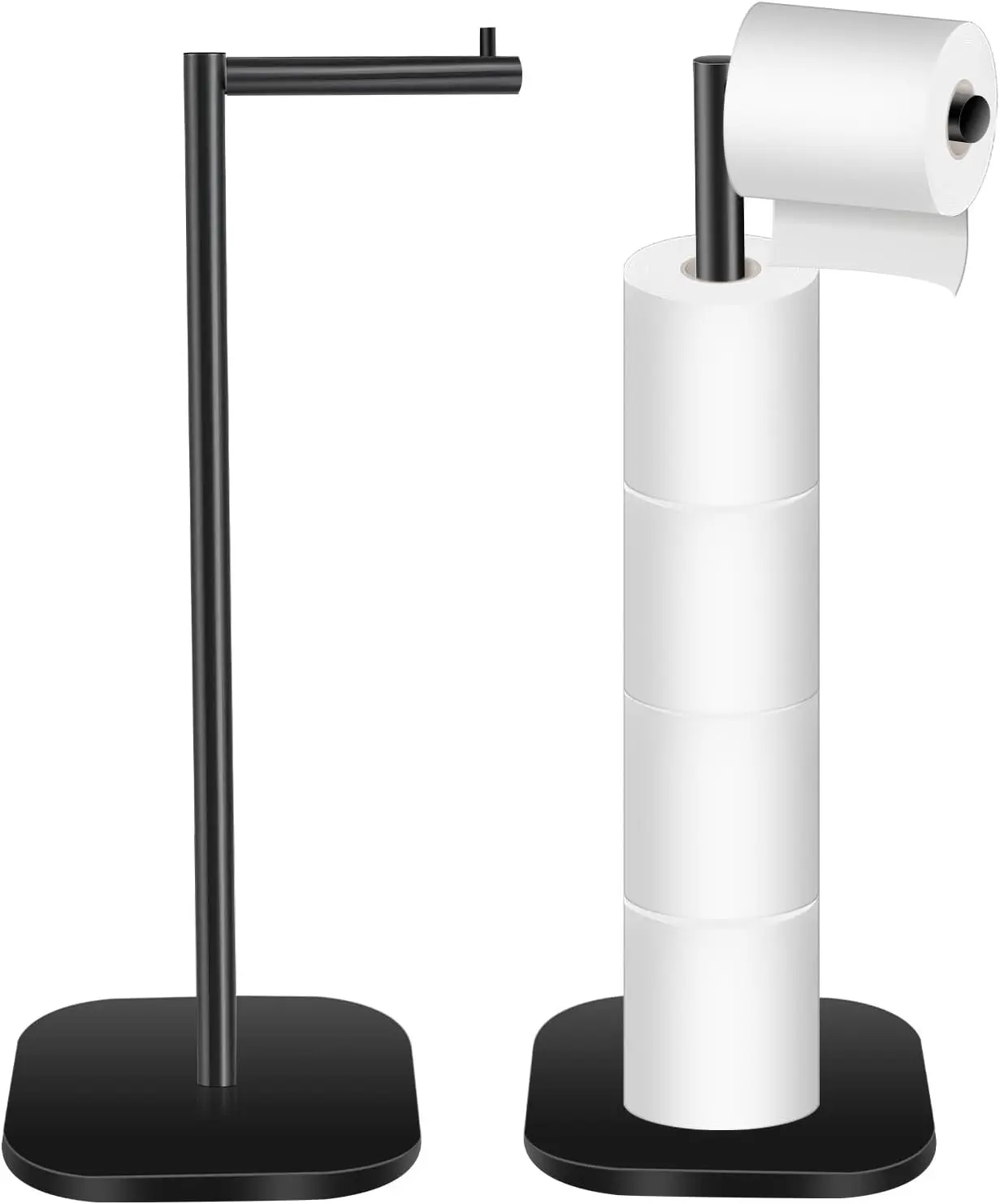 

Freestanding Toilet Paper Holder Stand, Matte Black Stainless Steel with Storage, Non-Slip Rust-Proof for Bathroom