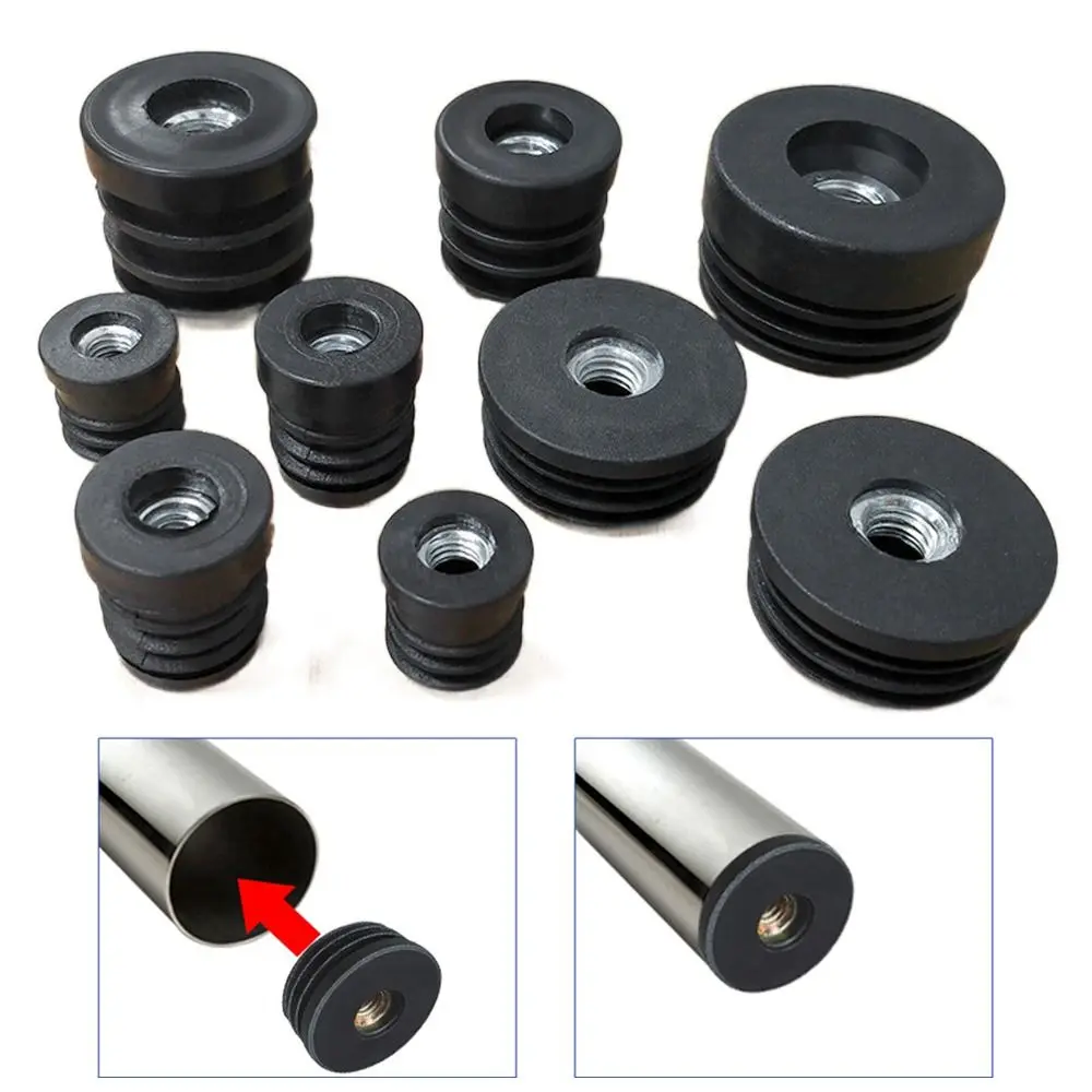 Glide Leveling Foot Pad Black Nut Hole Plug Round Plastic Pipe Inner Plug Furniture Leveling Feet Table Chair
