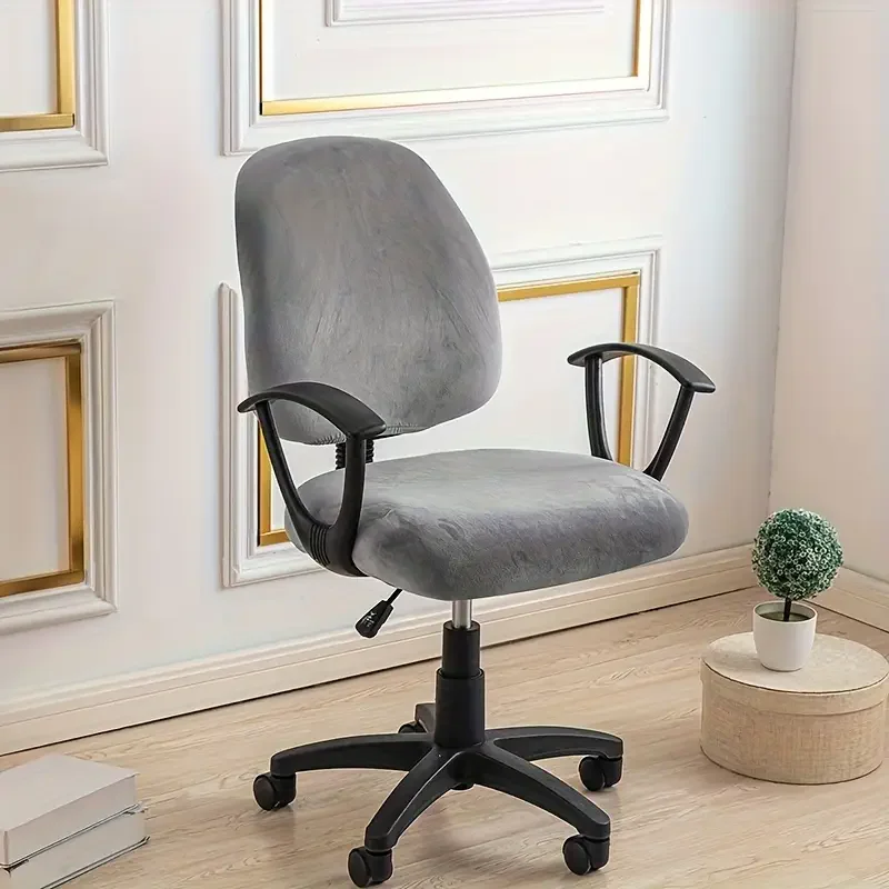 2pcs Velvet Office Chair Cover Elastic Dust-proof Gaming Chair Slipcover Solid Color Computer Chairs Seat Cover Decor for Home image 5