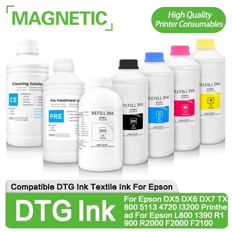 1000ML DTG Ink Textile InK Garment Ink DX5 DX6 DX7 TX800 5113 4720 I3200 Printhead For Epson L800 1390 R1900 R2000 F2000 F2100