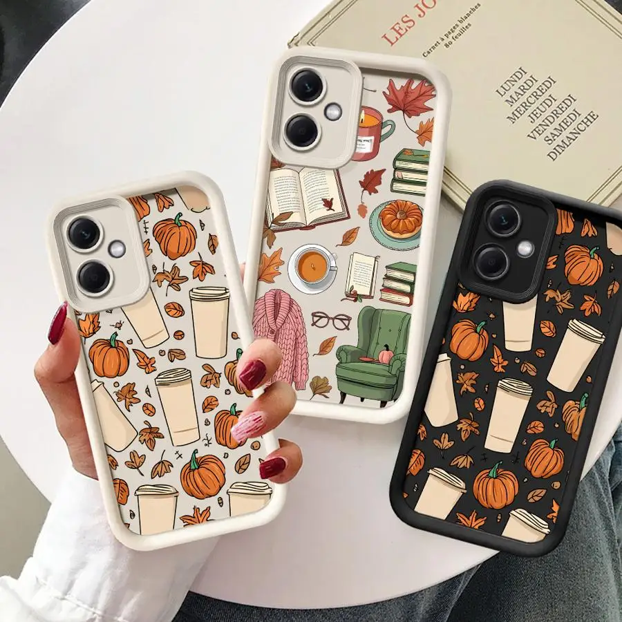 حافظة لهاتف شاومي بوكو X3 NFC C61 C51 X3 Pro C50 كارتون اليقطين مابل ليف