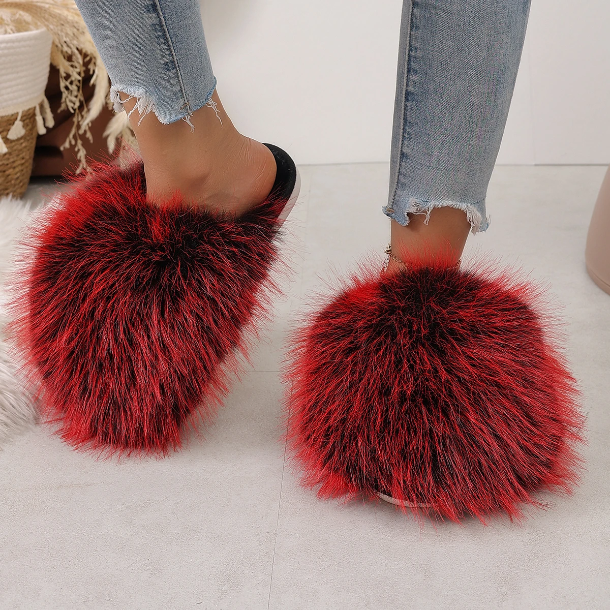 Women Autumn Winter Furry Fur  - Fluffy Fur Slipper 评论和价格