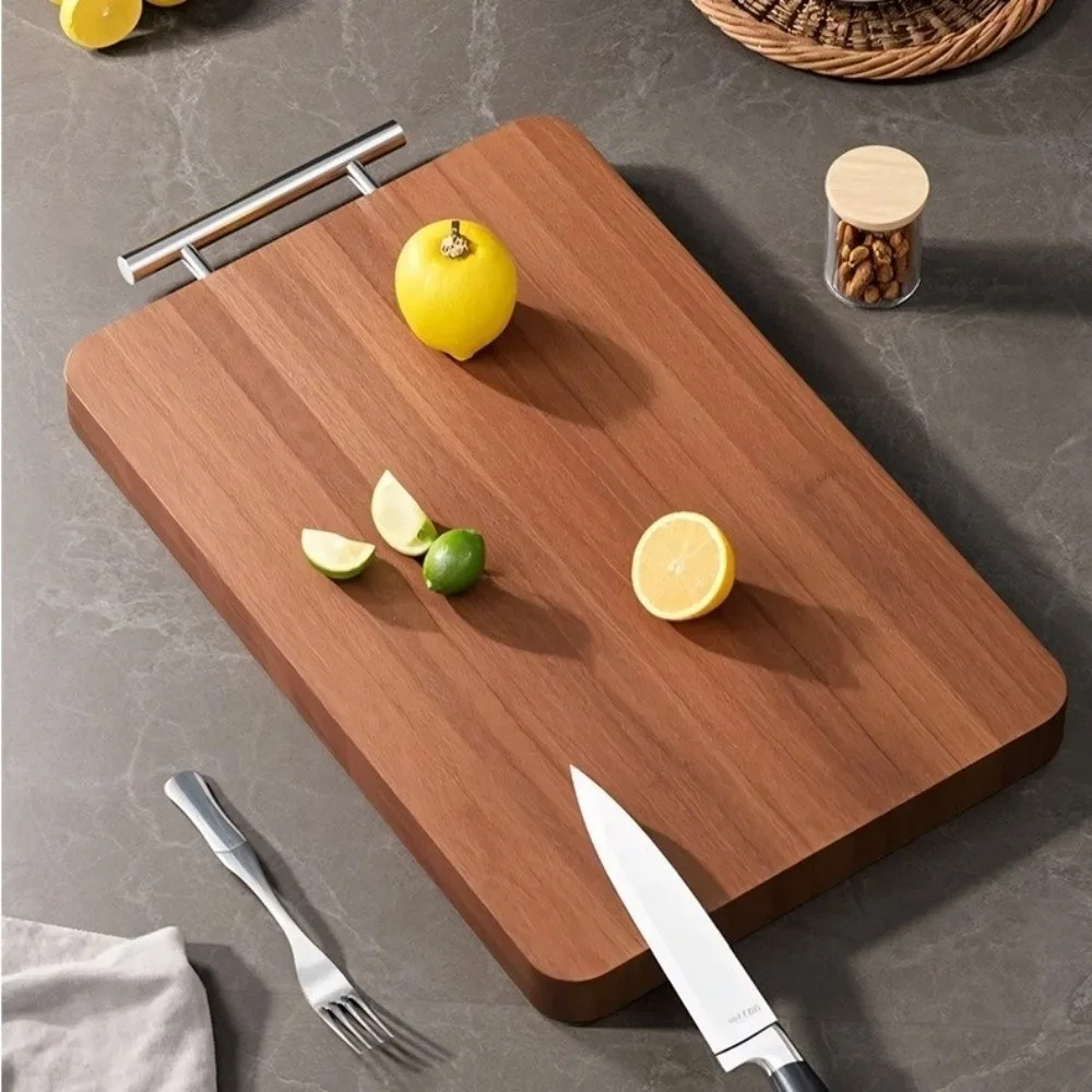 

Anti-slip Wood Cutting Board With Stainless Steel Hangers Thick Meat Cheese Board Double-sided Mold Resistant Chopping Board