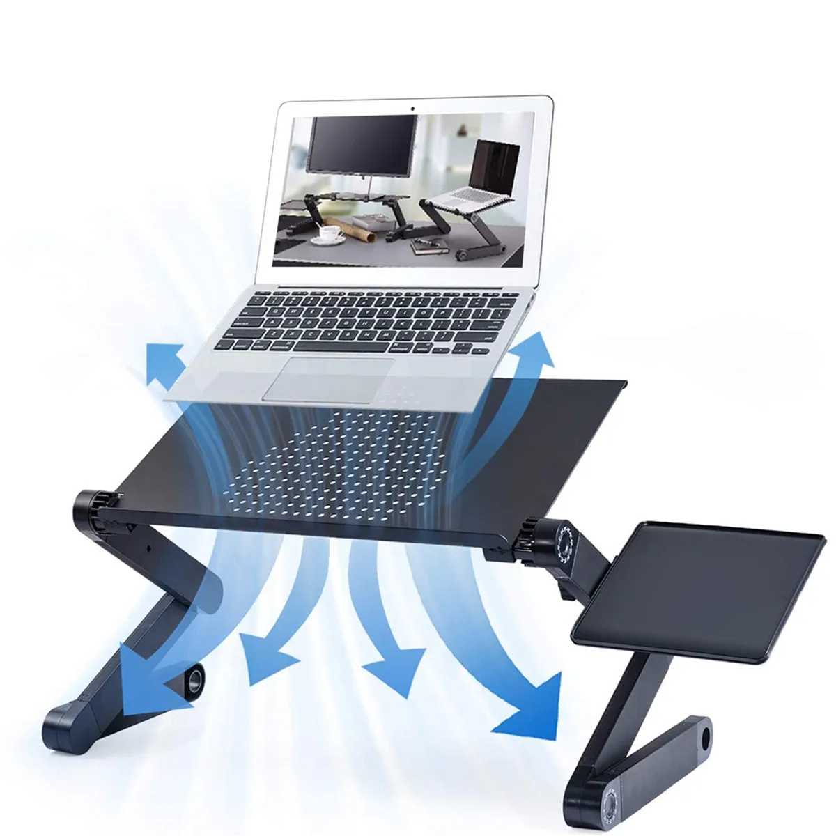 Aluminum Laptop Folding Table Computer Desk Stand for Bed 360 Degree Rotation MultiFunctional Portable Table 54*27*4.6cm