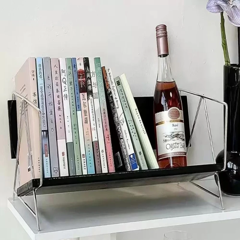 Desktop Bookshelf Display Stand Small Wooden Bookshelf Tabletop Organizer Modern Books Display Holder for Home Office