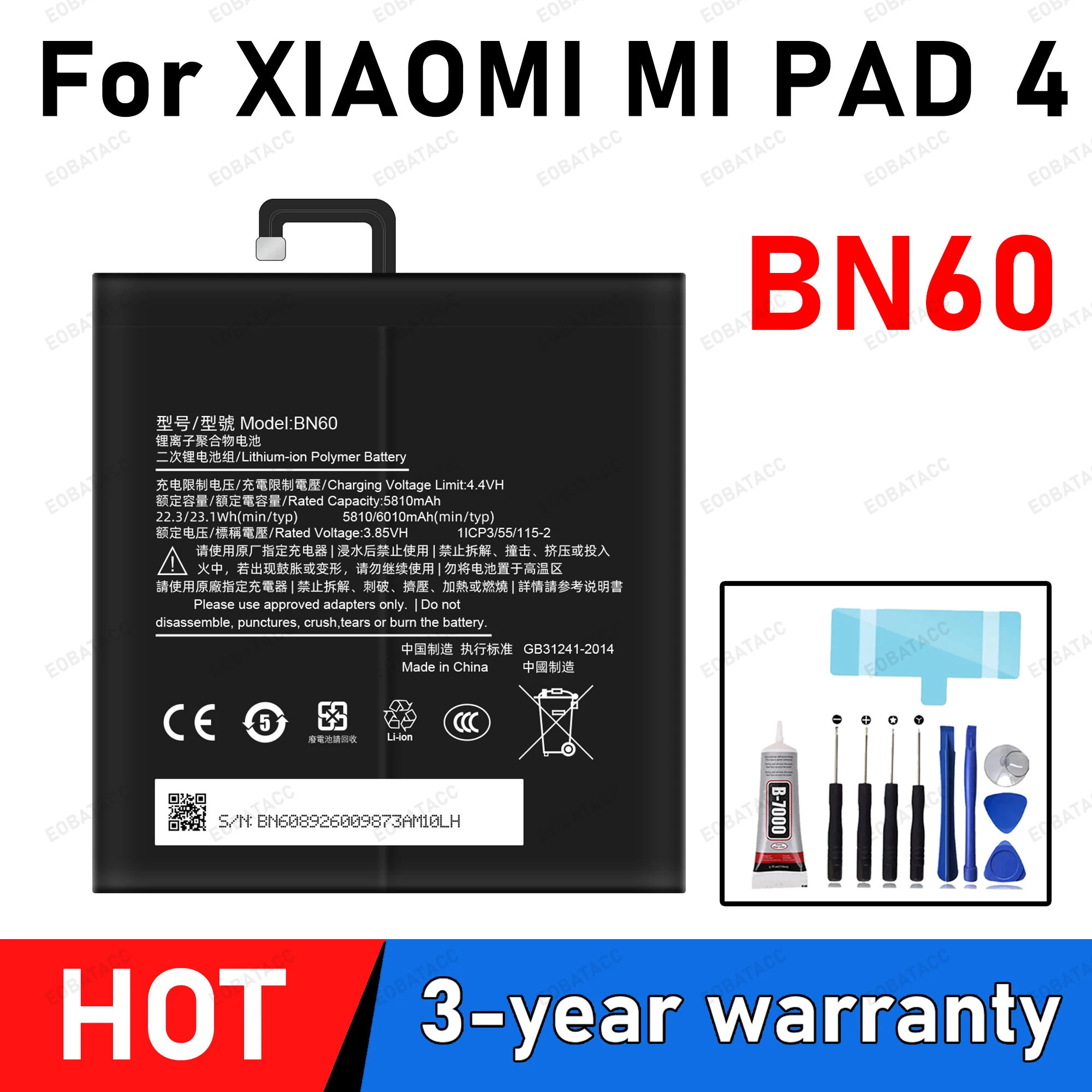 

100% New High Quanlity Battery BN60 For Xiaomi tablet 4 tab4 Replacement Batteria Battery + Free Tools
