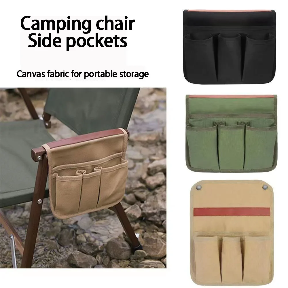 Camping Chair Armrest Storage Bag Canvas Folding Chair Organizer Side Pocket Pouch Bag for Outdoor Camping Picnic Fishing Bag