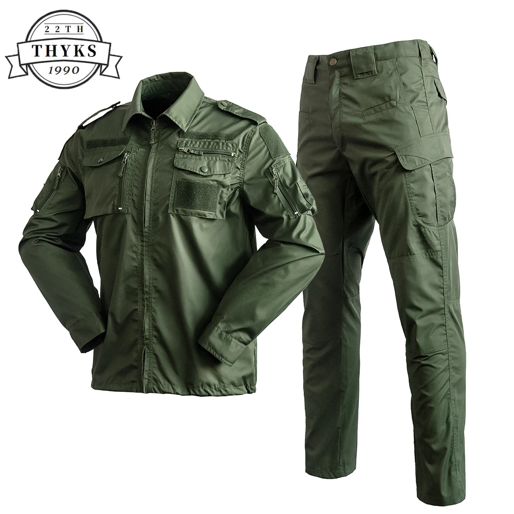 Men Tactical Set Jacket+Pants Tear Resistant Multi-Pocket Durable Slim Fit Stand Collar Uniform Hunting Paintball Suit Tracksuit