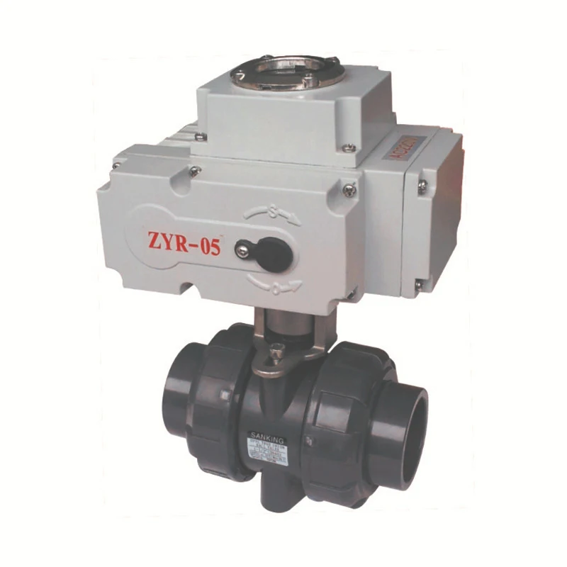 الاتحاد المزدوج 2 طريقة 24 فولت 220 فولت المحرك تعمل صمام كروي البلاستيك Upvc/Cpvc المياه الموضوع صمامات كروية كهربائية