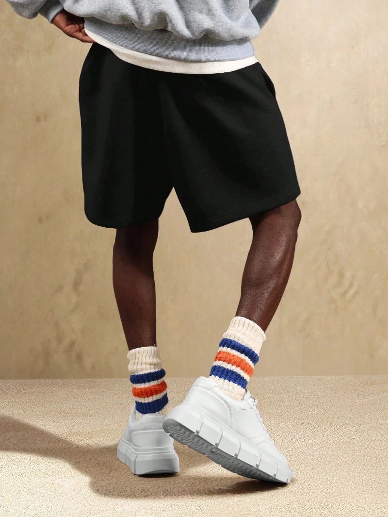 Men Letter Patched Drawstring Waist Shorts Casual Sweat Shorts Athleisure Workout Value Basic Everyday Summer