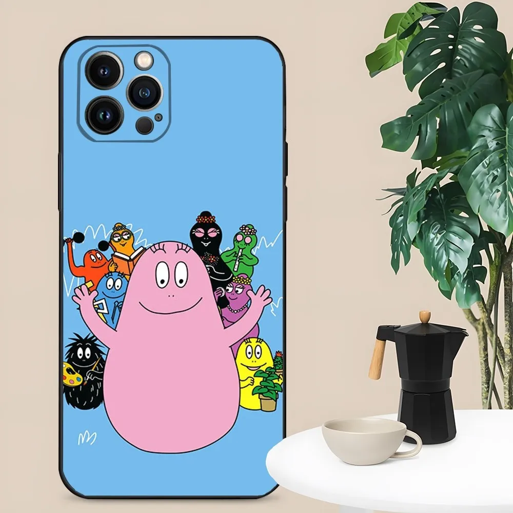 Etui na telefon B- Barbapapa-S Cartoon do iPhone 16,15,14,13,12,11, Plus, Pro Max, XS, XR, SE, Mini, 8,7 Miękki silikonowy pokrowiec w kolorze czarnym