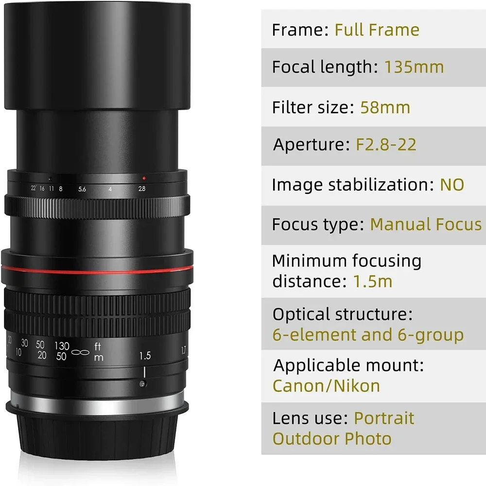Lightdow Telephoto Prime عدسة 135 مللي متر F2.8-22 لنيكون D5 D40 D650 D750 D850 D5600 D7000 D3500 D5200 D5300 D810 D90 DSLR كاميرا