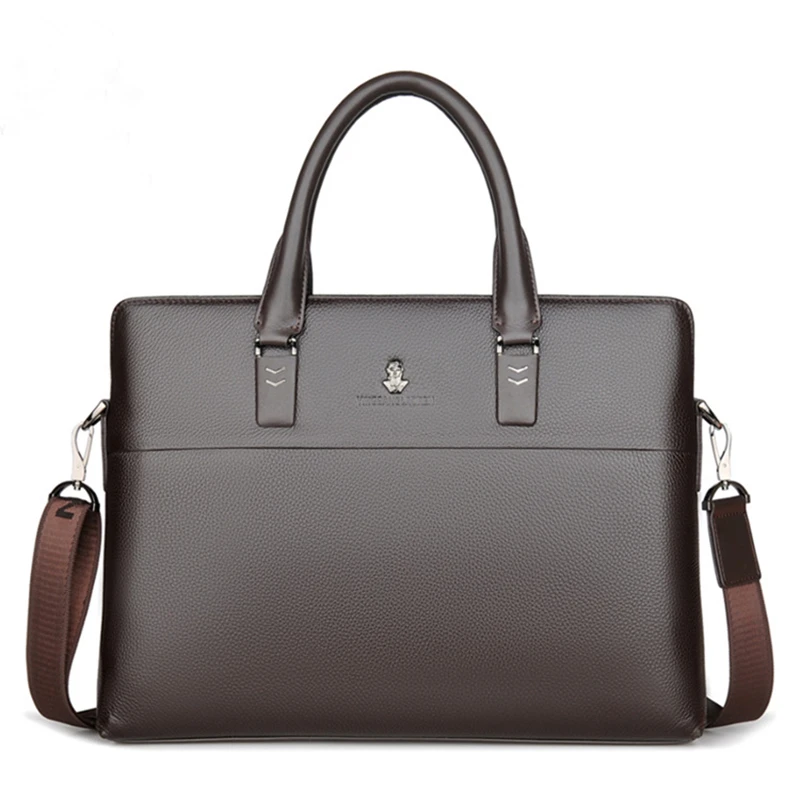 2026 Genuine Leather Men's Briefcase Handbag Fashion Computer Shoulder Messenger Bag Casual Horizontal Vertical