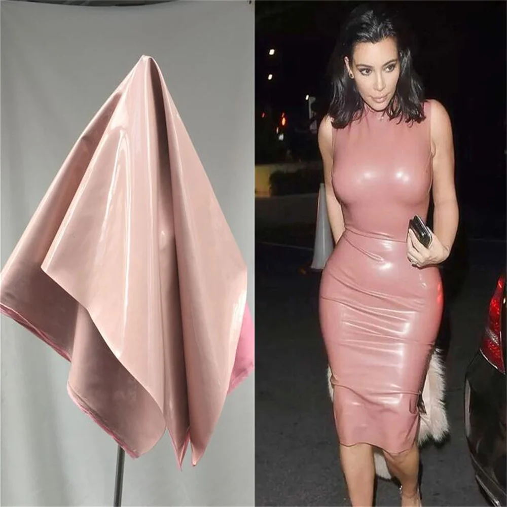 Pink Micro-Elastic Rigid Bright Mirror Pu Leather Fabric, Dress, Handbag, Gloves, DIY Garment Textiles, A519, Fashion