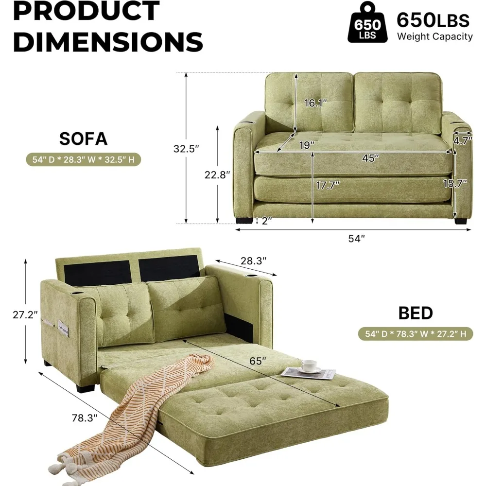 린넨 패브릭 컨버터블 소파 베드, 2-in-1 접이식 소파 침대, 풀아웃 러브시트 슬리퍼 소파, 접이식 플로어 푸톤 소파