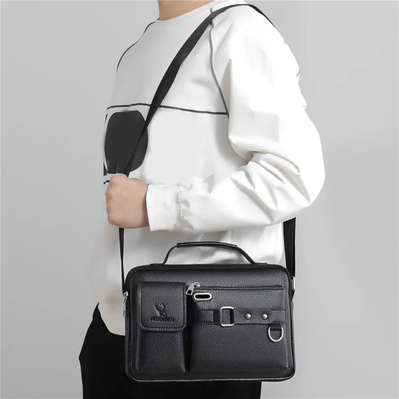 Men Cross Body Messenger Bag Handbag Business Briefcases Laptop Retro Office PU Leather Male Top Handle One Shoulder Bag