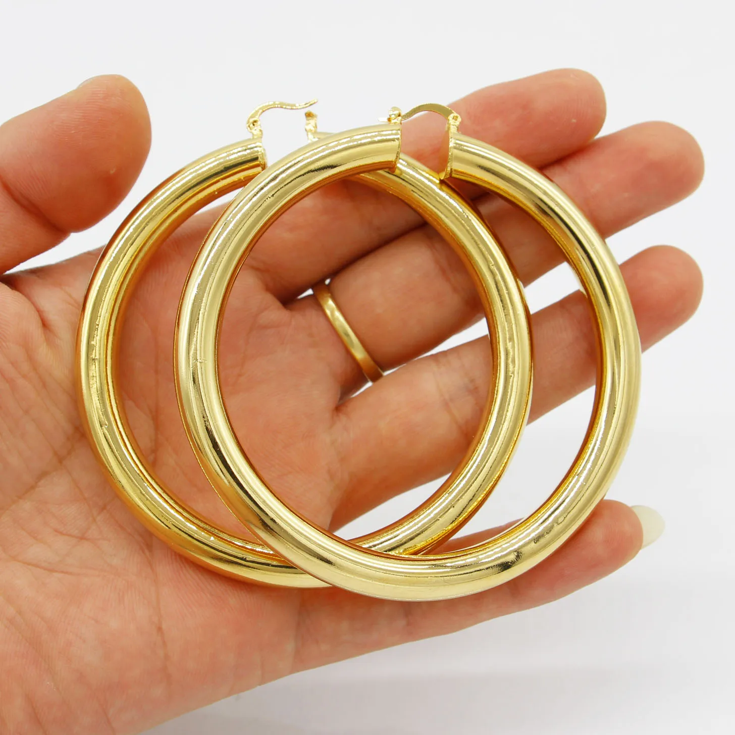 Adixyn Gold Plated Color Hoop Earring Big Size For Lady Woman Copper Popular Extra Large Special Hollow