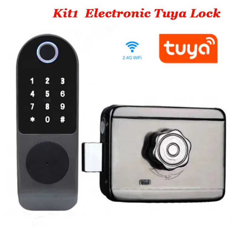 Smart Electronic Lock Rim Door Lock AA Battery Powered Gate Lock Optional TUYA SMART Wifi Control 433Mhz Remote Unlock