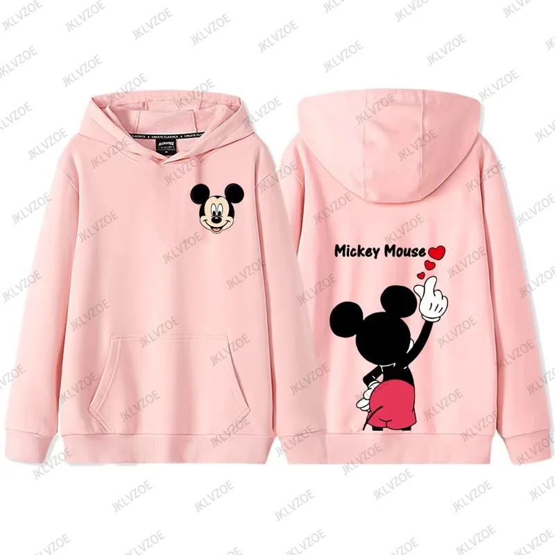 MINISO Cartoon Mickey Minnie Donald Duck Autumn Winter Long Sleeve Cotton Hoodie Women Men Sweatshirt Oversized Couple Tops