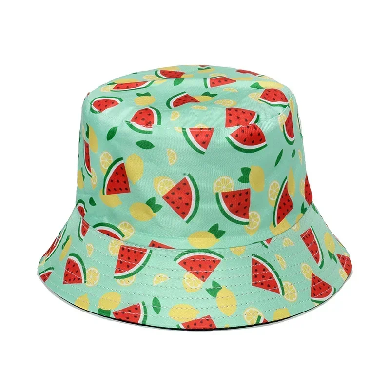 2022 New Fruit Print Bucket Hat Spring and Summer Outdoor Sun Hats Cute Strawberry Watermelon Cherry Fisherman Cap Men Bonnet