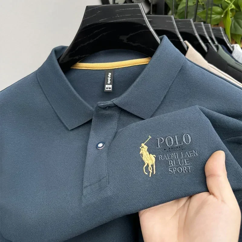 Polo shirt men's 2024 autumn new fashion trend brand lapel embroidered breathable long sleeved T-shirt