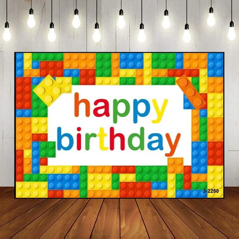 Background Decoration Photo Party Wall Colorful Building Blocks Baby Shower Photography Backdrop Custom Happy Birthday Banner