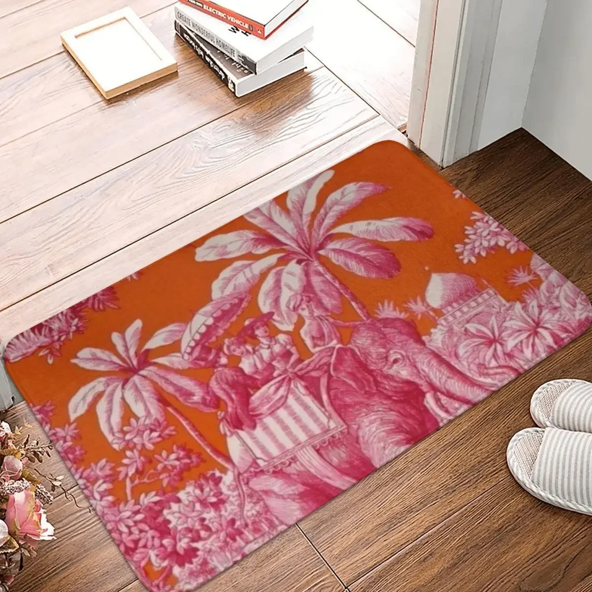 

Toile De Jouy - Pink And Orange Doormat Polyester Floor Mat Durable Carpet Kitchen Entrance Rugs Mats Bathroom Non-slip Footpad